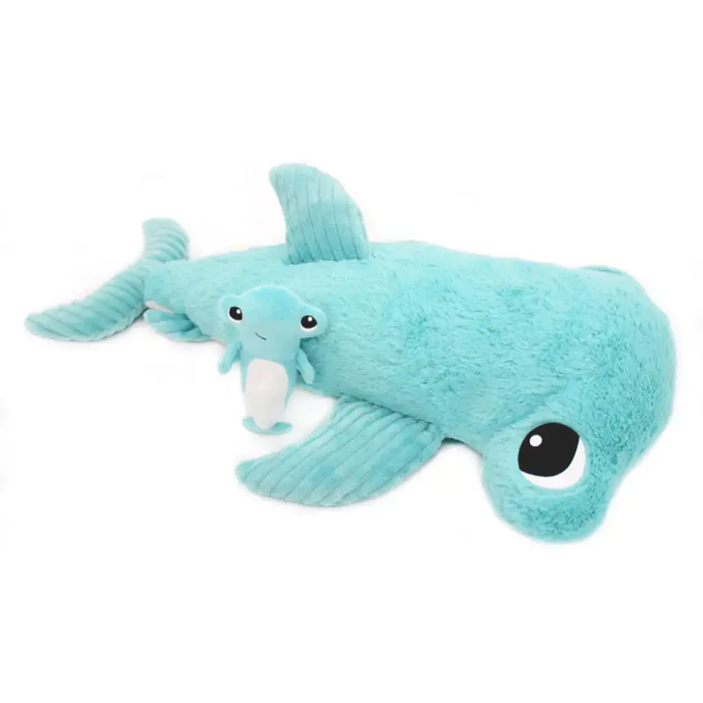 Peluche requin marteau Clou maman et son bébé bleu aqua | Les déglingos