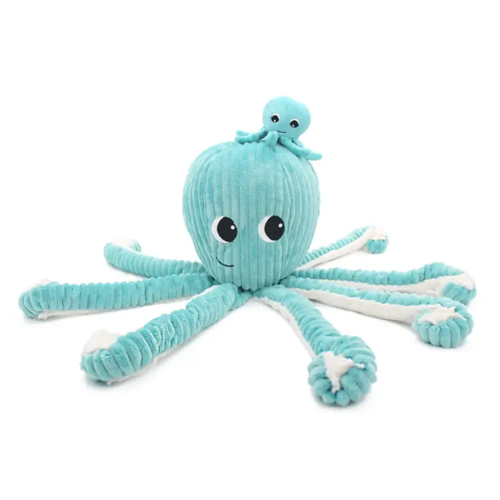 Peluche pieuvre Filou maman et son bébé bleu aqua | Les déglingos