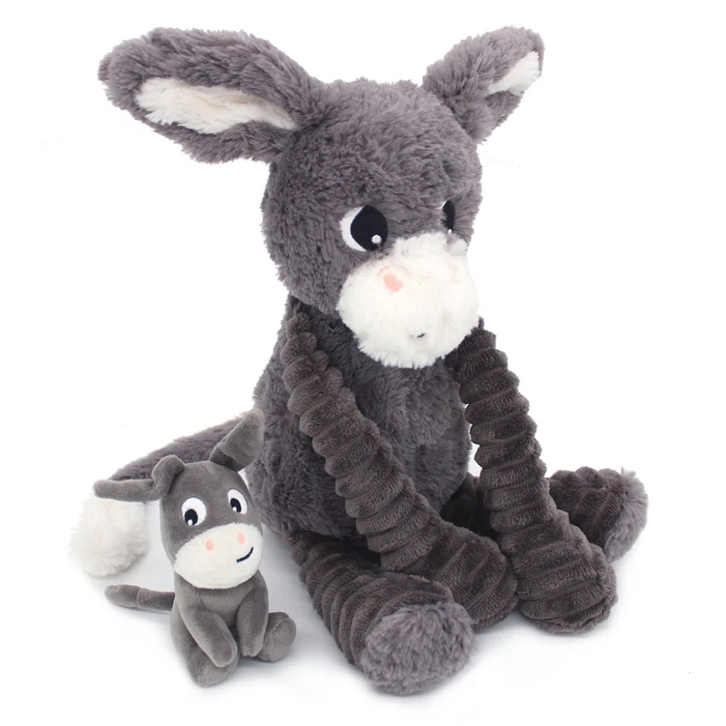 Peluche âne Poitou maman et son bébé gris | Les déglingos