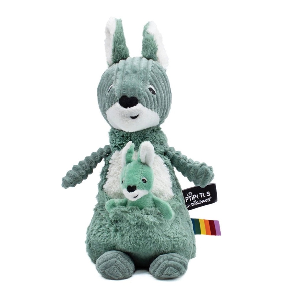 Peluche kangourou Allezou maman et son bébé vert | Les déglingos 