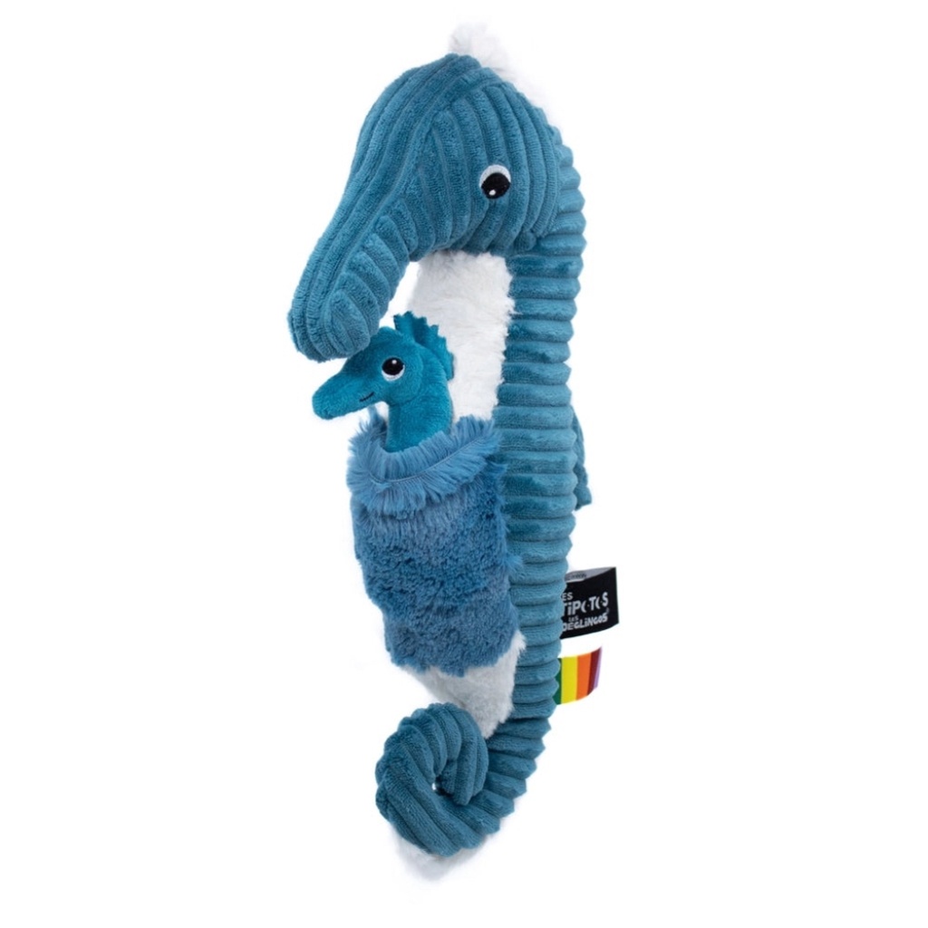 Peluche hippocampe Papadou papa et son bébé bleu | Les déglingos