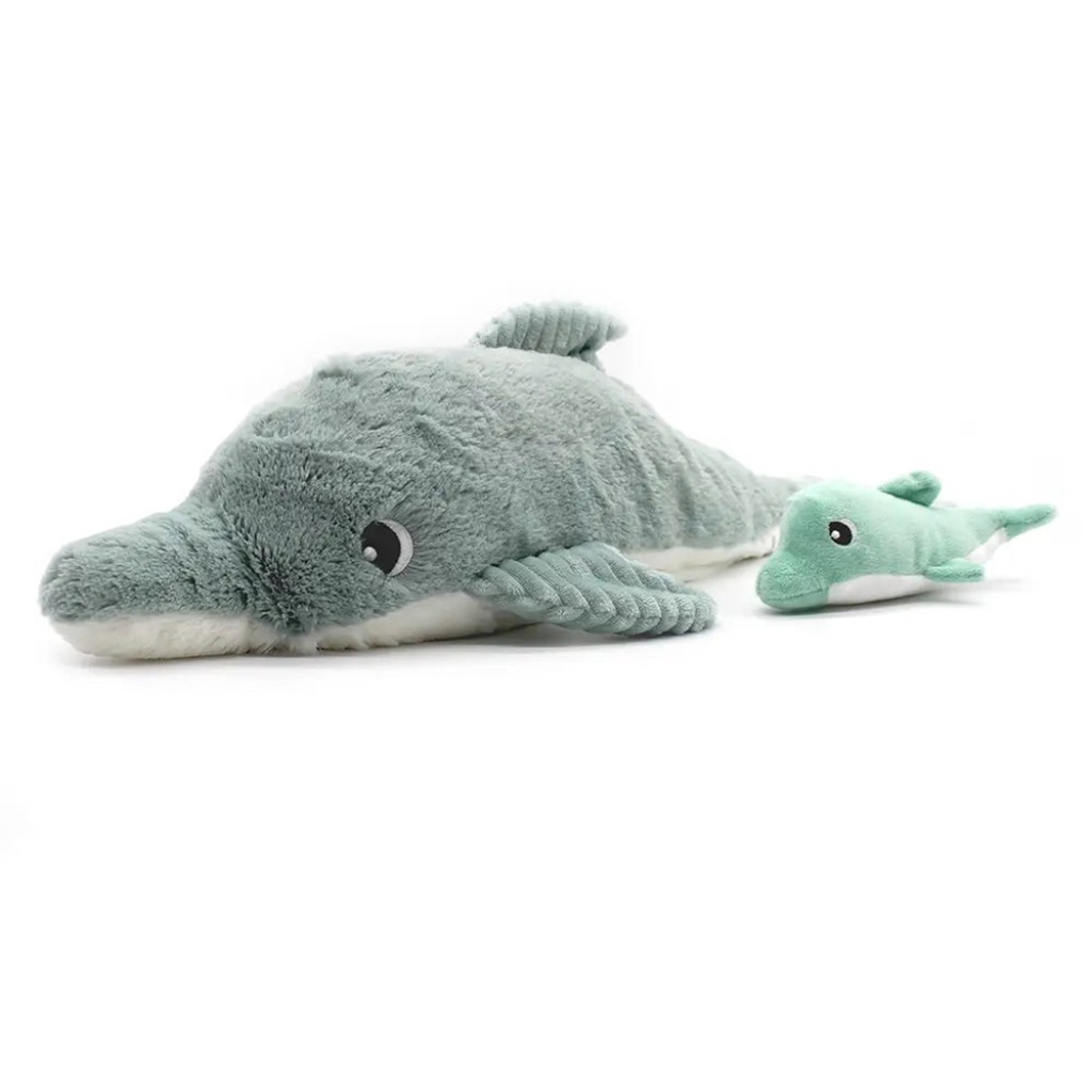Peluche dauphin Tofou maman et son bébé vert | Les déglingos
