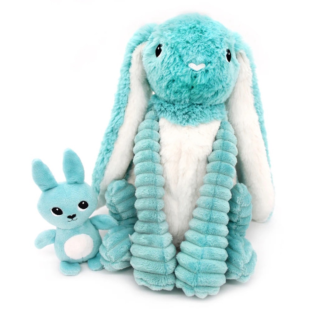 Peluche lapin Toudou maman et son bébé bleu aqua | Les déglingos