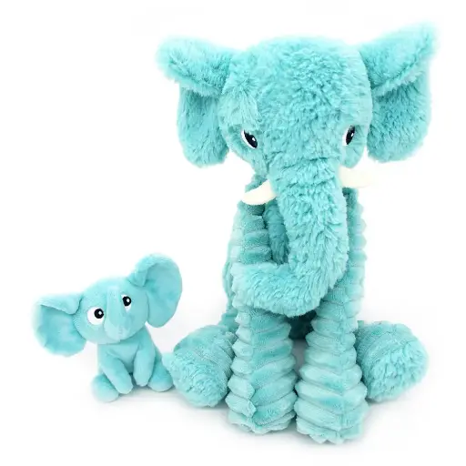[72805] Peluche éléphant Dimoitou maman et son bébé bleu aqua | Les déglingos