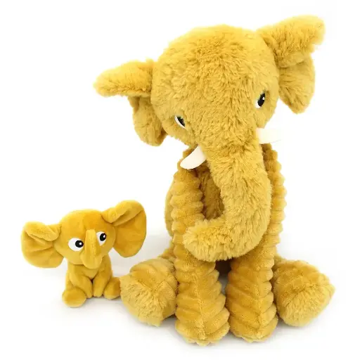 [72806] Peluche éléphant Dimoitou maman et son bébé jaune  | Les déglingos