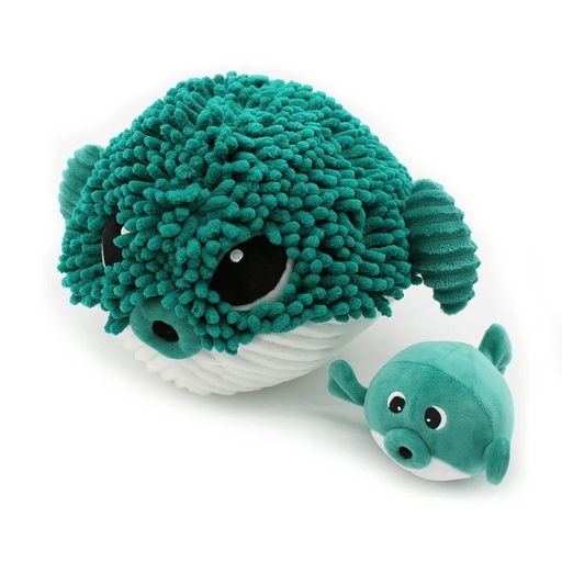 [74700] Peluche poisson globe Gobetou maman et son bébé vert | Les déglingos